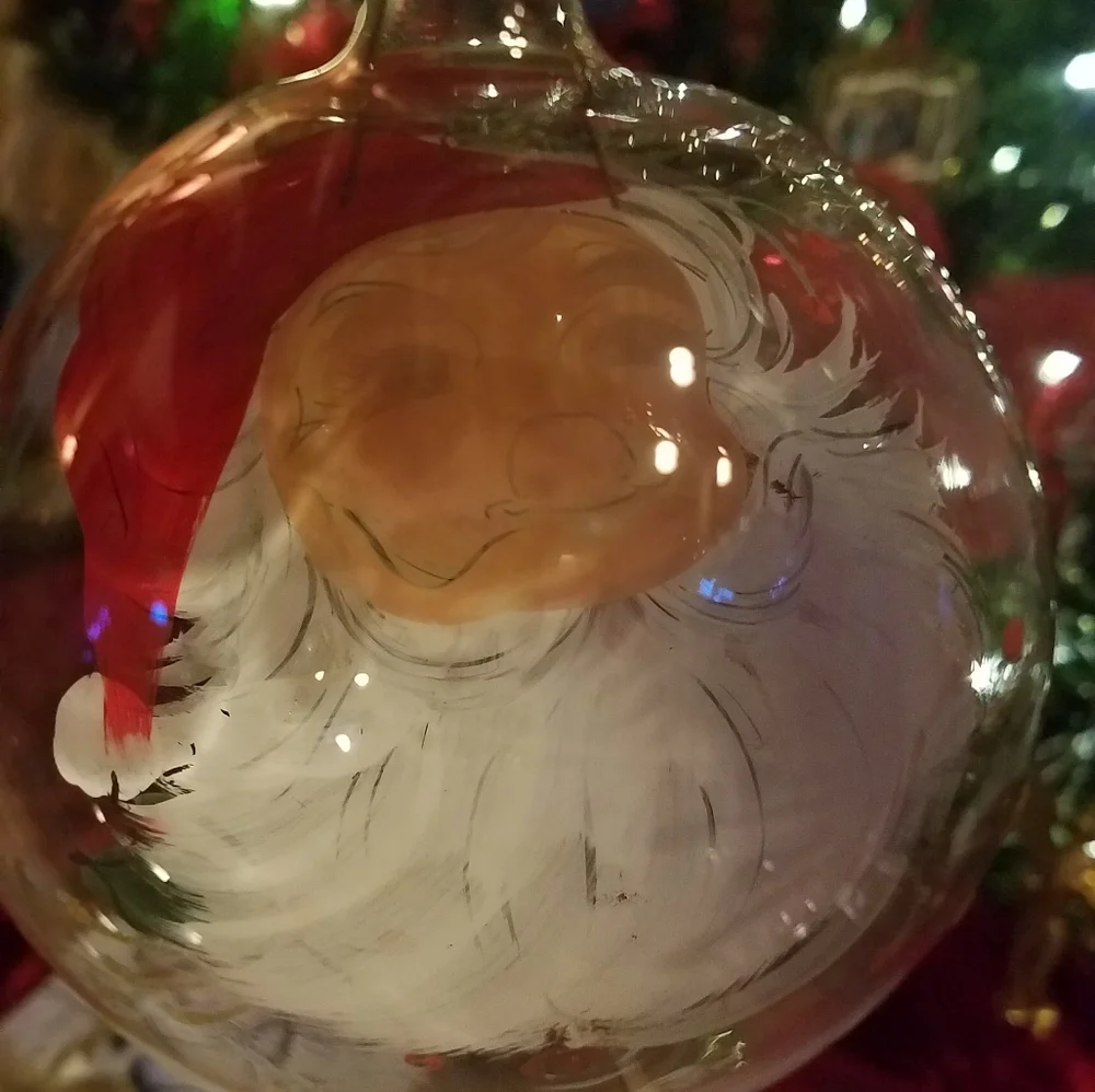 Hand Painted Santa Claus Ball Ornament Glass Christmas